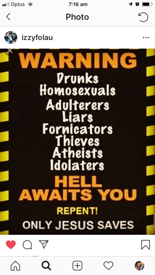 Israel Folau’s Insta post