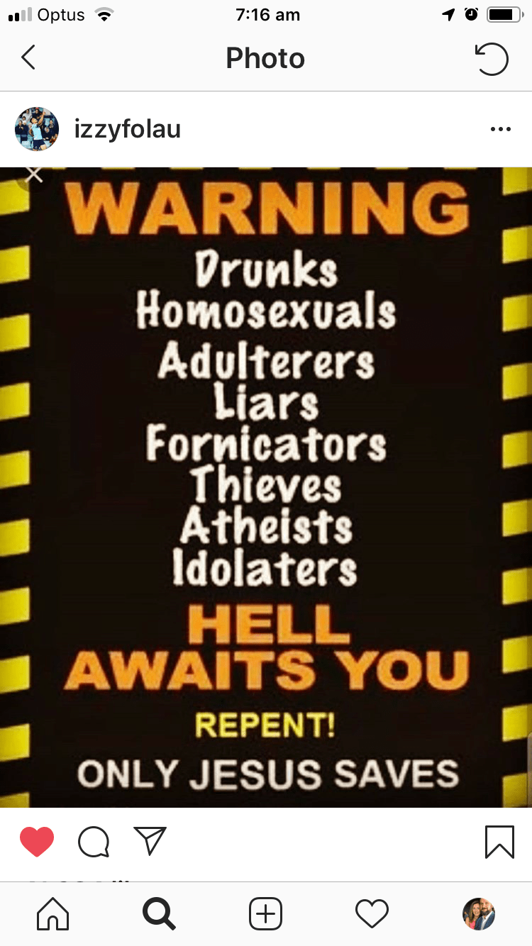 Israel Folau’s Insta post